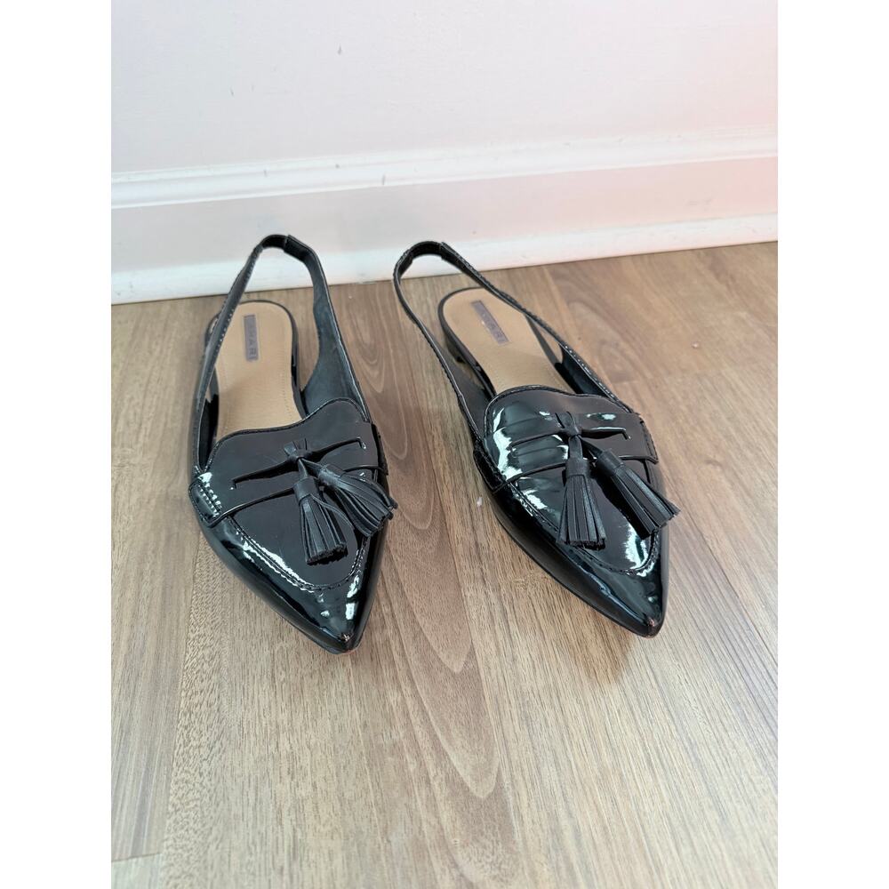 Tahari black patent leather slingback loafers tassel details shoes-Size 9.5